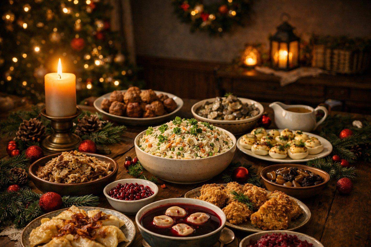 Zdjęcie na którym widać świąteczne potrawy. Jest to zachęca do przeczytania artykułu o odżywianiu podczas świąt.